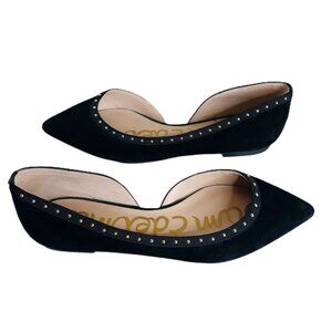 Sam Edelman Roni Black Suede Gold Studded Pointy Toe Half D'Orsay Flats 7.5M